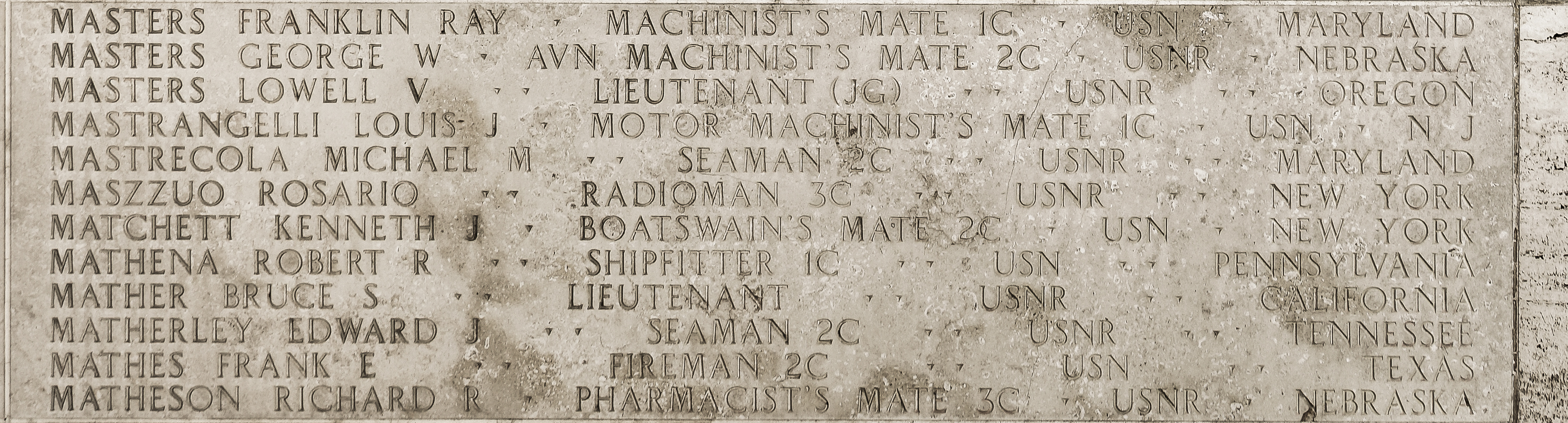 Robert R. Mathena, Shipfitter First Class